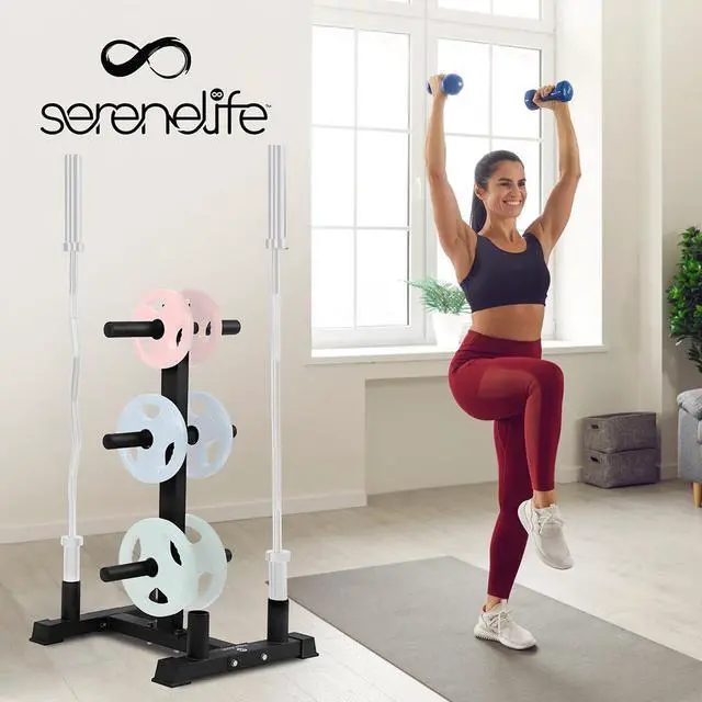 Alt view image 3 of 7 - SereneLife Weight Plate Rack with Barbell Holders, 800-Pound Capacity, Heavy Duty Steel Construction - SLDBHOLD