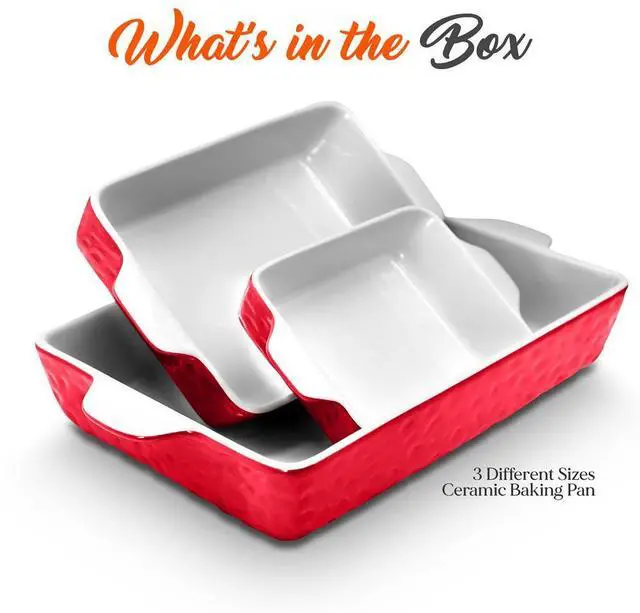 Alt view image 7 of 7 - NutriChef 3-Piece Ceramic Bakeware Set, Non-Stick Hybrid Ceramic, Dishwasher Safe, Odor-Free, Red - NCCREX55