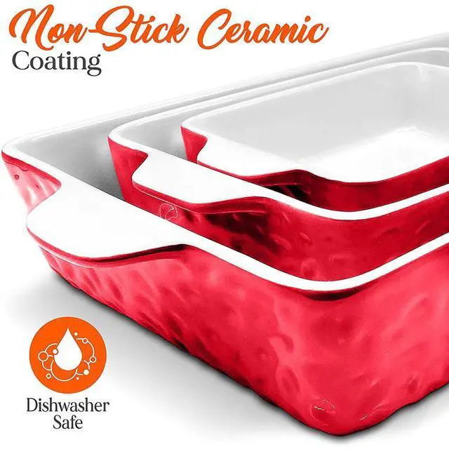 Alt view image 2 of 7 - NutriChef 3-Piece Ceramic Bakeware Set, Non-Stick Hybrid Ceramic, Dishwasher Safe, Odor-Free, Red - NCCREX55