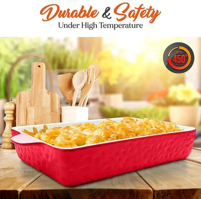 Alt view image 4 of 7 - NutriChef 3-Piece Ceramic Bakeware Set, Non-Stick Hybrid Ceramic, Dishwasher Safe, Odor-Free, Red - NCCREX55