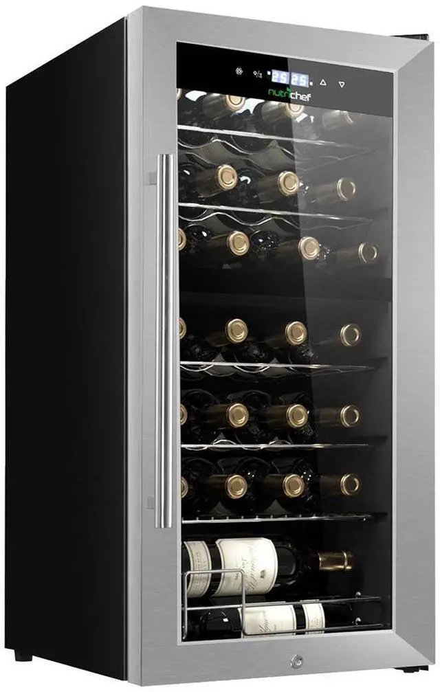 Main image of NutriChef 28-Bottle Wine Chilling Refrigerator Cellar, Dual-Zone Wine Cooler, Digital Touch Control, Stainless Steel Door, Free-Standing - PKCWCDS288