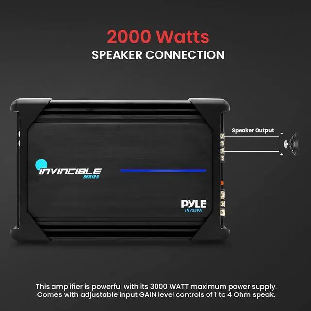 Alt view image 3 of 7 - Pyle Invincible Series 2-Channel Bridgeable MOSFET Amplifier, 2000W Max, High-Current Dual Discrete Drive Stages - INV259A