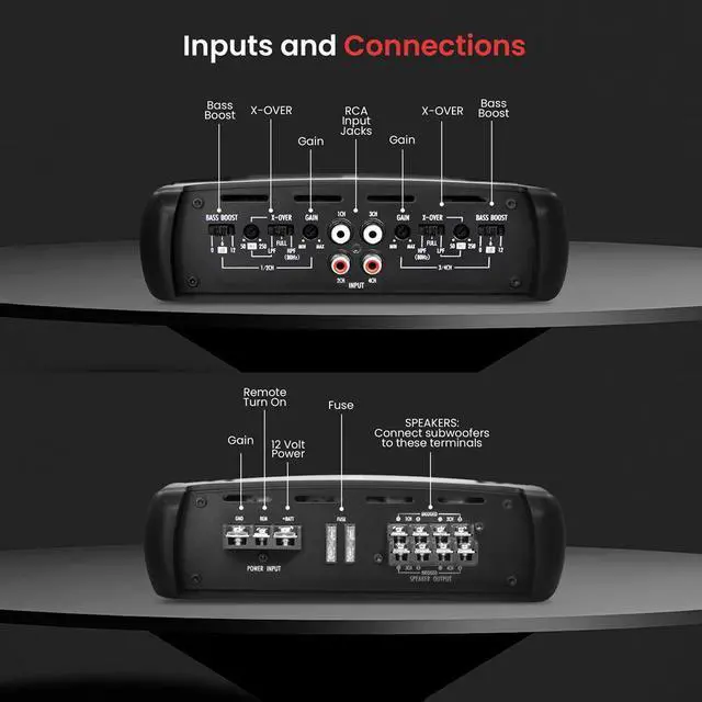 Alt view image 3 of 6 - Pyle 4-Channel Bridgeable MOSFET Amplifier, 2000W Max, Class AB, with Bass Boost and Protection Circuitry - INV449A