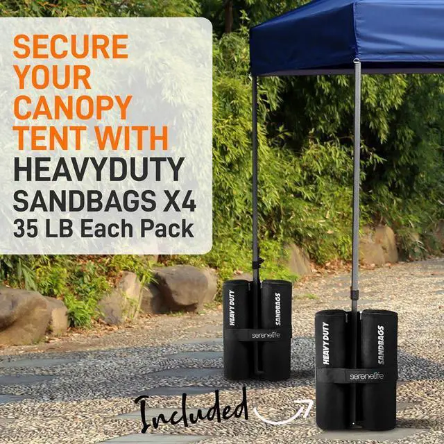 Alt view image 3 of 7 - SereneLife 10x10 ft. Pop Up Tent, Commercial Instant Shelter, Waterproof Polyester, Portable with Wheeled Carry Bag & Sand Bags - SLGZ10BU (Navy Blue)