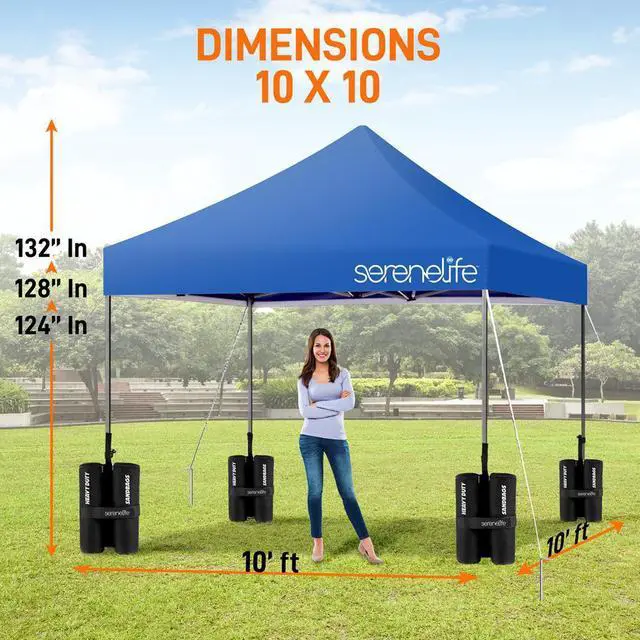Alt view image 7 of 7 - SereneLife 10x10 ft. Pop Up Tent, Commercial Instant Shelter, Waterproof Polyester, Portable with Wheeled Carry Bag & Sand Bags - SLGZ10BU (Navy Blue)