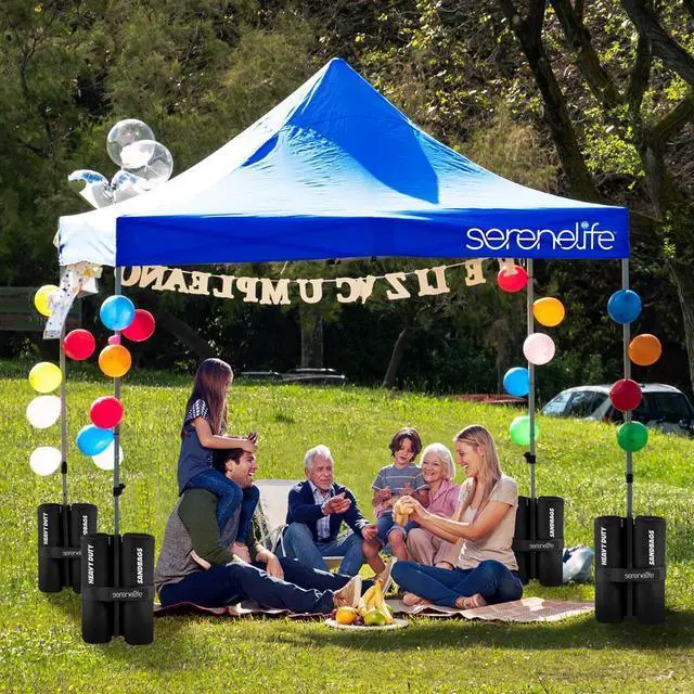 Alt view image 2 of 7 - SereneLife 10x10 ft. Pop Up Tent, Commercial Instant Shelter, Waterproof Polyester, Portable with Wheeled Carry Bag & Sand Bags - SLGZ10BU (Navy Blue)