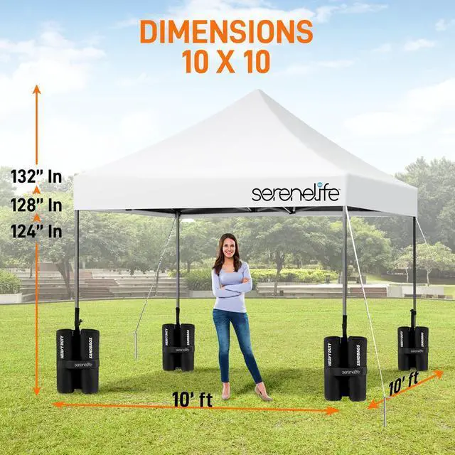 Alt view image 4 of 7 - SereneLife 10x10 ft. Pop Up Canopy Tent, Commercial Instant Shelter, Waterproof Polyester, Portable with Wheeled Carry Bag & Sand Bags - SLGZ10W (White)