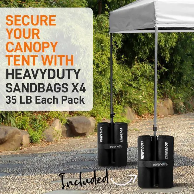 Alt view image 2 of 7 - SereneLife 10x10 ft. Pop Up Canopy Tent, Commercial Instant Shelter, Waterproof Polyester, Portable with Wheeled Carry Bag & Sand Bags - SLGZ10W (White)