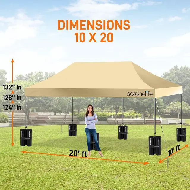 Alt view image 5 of 7 - SereneLife 10x20 ft. Pop Up Canopy Tent, Commercial Instant Shelter, Waterproof Polyester, Portable with Wheeled Carry Bag & Sand Bags - SLGZ20K (Khaki)