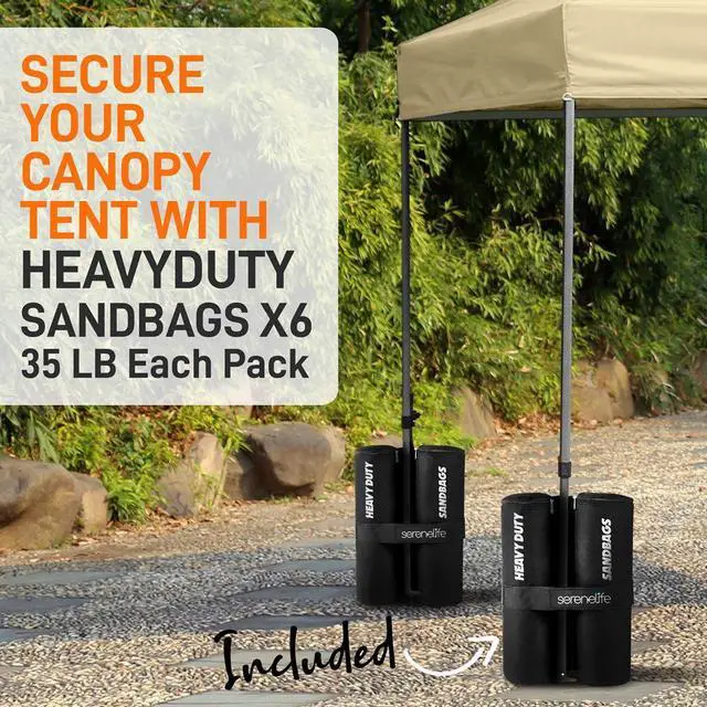 Alt view image 7 of 7 - SereneLife 10x20 ft. Pop Up Canopy Tent, Commercial Instant Shelter, Waterproof Polyester, Portable with Wheeled Carry Bag & Sand Bags - SLGZ20K (Khaki)