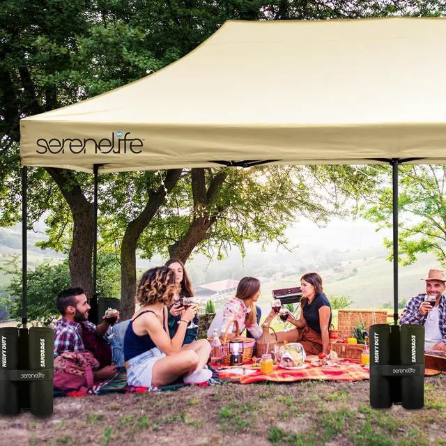 Alt view image 2 of 7 - SereneLife 10x20 ft. Pop Up Canopy Tent, Commercial Instant Shelter, Waterproof Polyester, Portable with Wheeled Carry Bag & Sand Bags - SLGZ20K (Khaki)