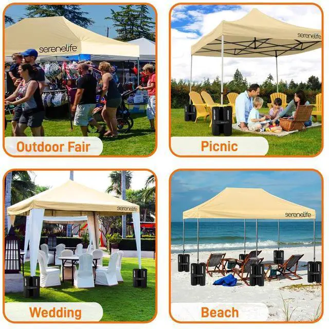 Alt view image 6 of 7 - SereneLife 10x20 ft. Pop Up Canopy Tent, Commercial Instant Shelter, Waterproof Polyester, Portable with Wheeled Carry Bag & Sand Bags - SLGZ20K (Khaki)