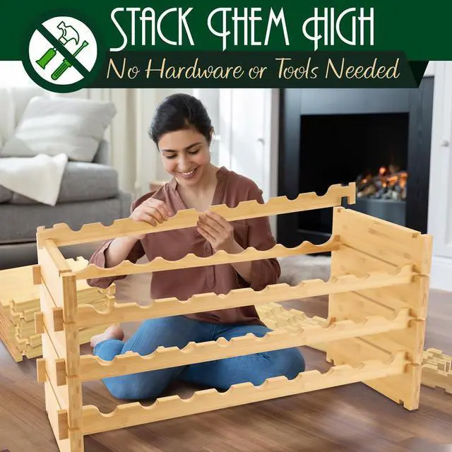 Alt view image 4 of 7 - NutriChef 72-Bottle Bamboo Stackable Wine Rack Organizer - SLWMDSF226 - 33.5"x10"x41.3"