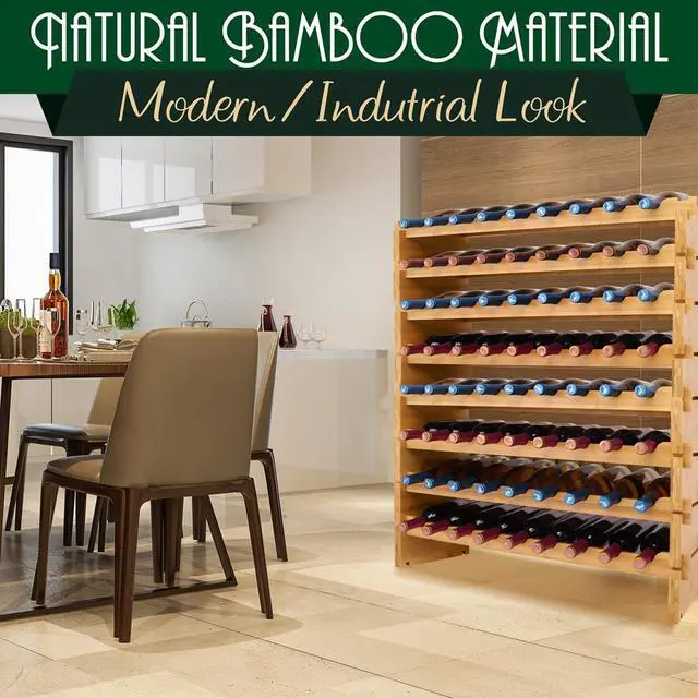 Alt view image 2 of 7 - NutriChef 72-Bottle Bamboo Stackable Wine Rack Organizer - SLWMDSF226 - 33.5"x10"x41.3"