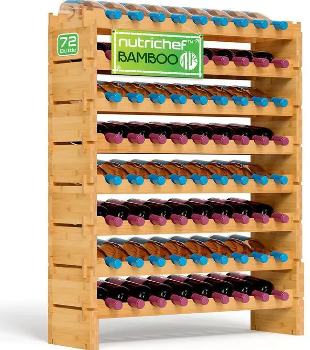 Main image of NutriChef 72-Bottle Bamboo Stackable Wine Rack Organizer - SLWMDSF226 - 33.5"x10"x41.3"