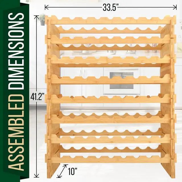 Alt view image 7 of 7 - NutriChef 72-Bottle Bamboo Stackable Wine Rack Organizer - SLWMDSF226 - 33.5"x10"x41.3"