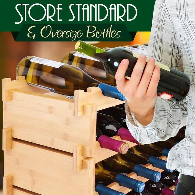 Alt view image 5 of 7 - NutriChef 72-Bottle Bamboo Stackable Wine Rack Organizer - SLWMDSF226 - 33.5"x10"x41.3"