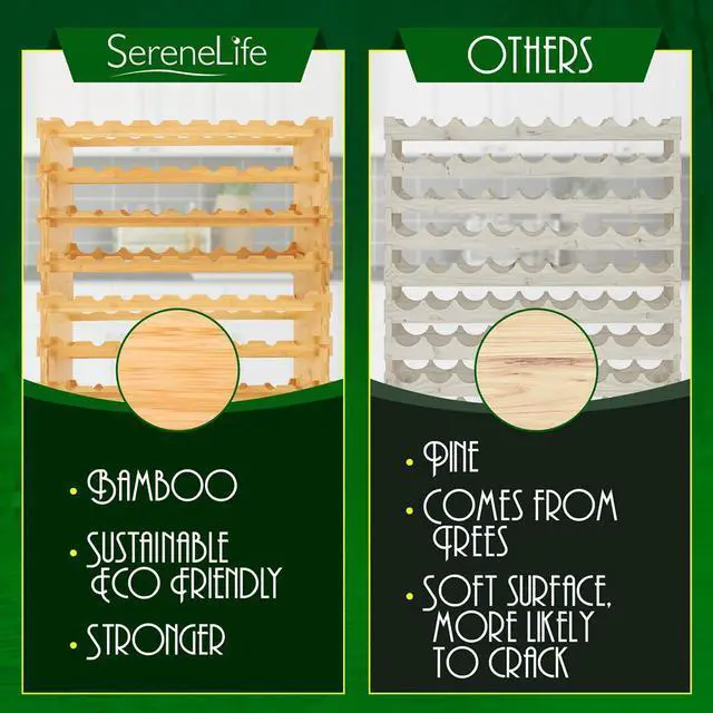 Alt view image 3 of 7 - NutriChef 72-Bottle Bamboo Stackable Wine Rack Organizer - SLWMDSF226 - 33.5"x10"x41.3"