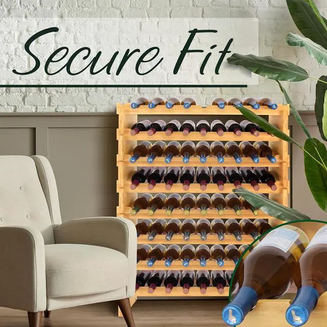 Alt view image 6 of 7 - NutriChef 72-Bottle Bamboo Stackable Wine Rack Organizer - SLWMDSF226 - 33.5"x10"x41.3"