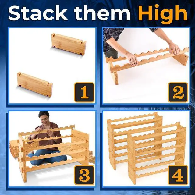 Alt view image 3 of 7 - NutriChef 108-Bottle 12-Tier Bamboo Wine Rack Organizer - SLWMDSF960 - 33.5"x10"x62.8"