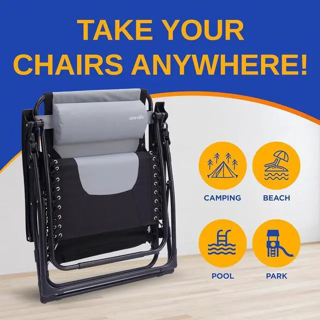 Alt view image 2 of 7 - SereneLife Adjustable Padded Zero Gravity Chair with Side Table - SL1ZGRCP21 - Gray/Black
