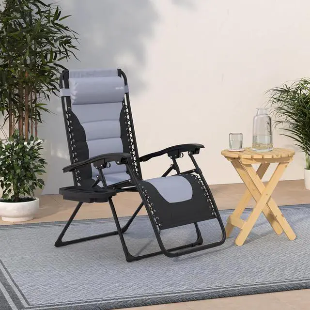 Alt view image 5 of 7 - SereneLife Adjustable Padded Zero Gravity Chair with Side Table - SL1ZGRCP21 - Gray/Black