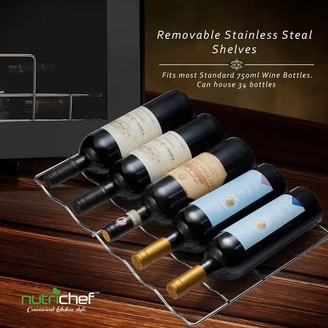 Alt view image 3 of 7 - NutriChef 34-Bottle Single-Zone Wine Chilling Refrigerator - PKCWC340