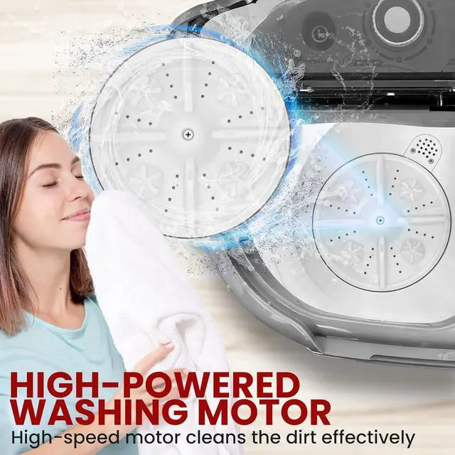 Alt view image 5 of 7 - Pure Clean Compact Home Washer & Dryer  2 in 1 Portable Mini Washing Machine  Twin Tubs  11lbs. Capacity  110V  Spin Cycle w/Hose  Translucent Tub Container Window  Ideal for Smaller Laundry Loads  Gr
