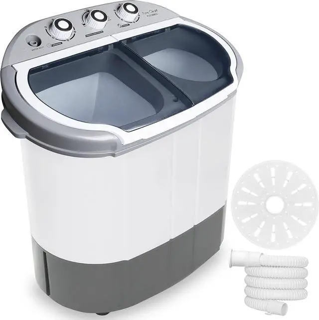 Main image of Pure Clean Compact Home Washer & Dryer  2 in 1 Portable Mini Washing Machine  Twin Tubs  11lbs. Capacity  110V  Spin Cycle w/Hose  Translucent Tub Container Window  Ideal for Smaller Laundry Loads  Gr