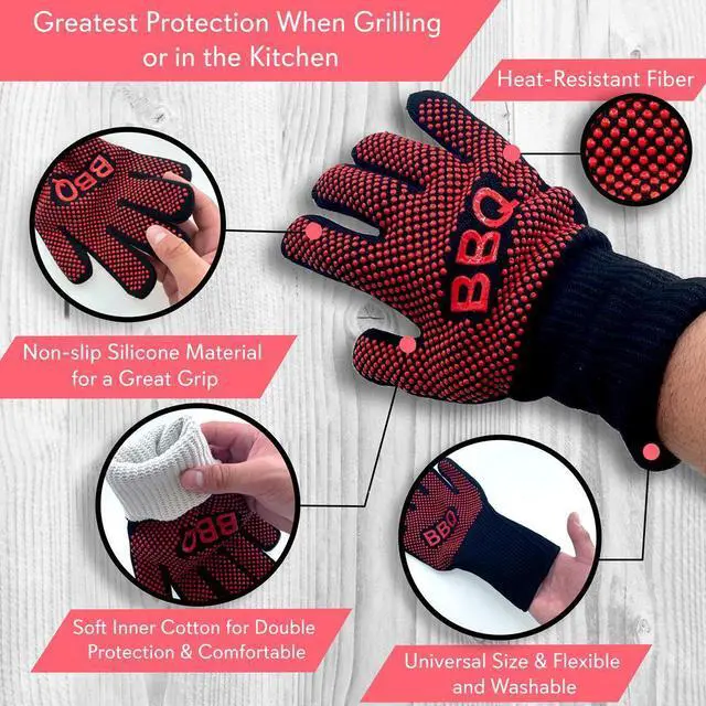 Alt view image 5 of 7 - NutriChef 1472 Extreme Heat Resistant BBQ Grill Gloves - NCGRGLV03 - 14"