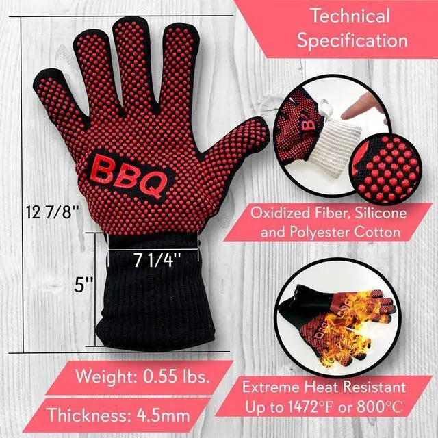 Alt view image 3 of 7 - NutriChef 1472 Extreme Heat Resistant BBQ Grill Gloves - NCGRGLV03 - 14"