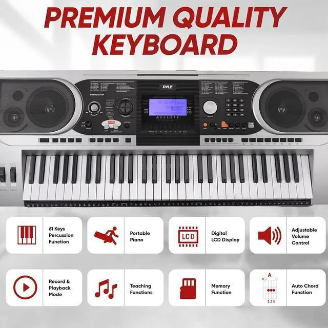 Alt view image 6 of 7 - Pyle 61-Key Digital Musical Karaoke Keyboard with Stand, Case & Headset - PKBRD6175P