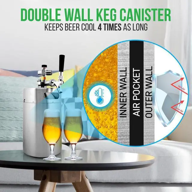 Alt view image 5 of 7 - NutriChef 128oz Double Wall Stainless Steel Mini Keg Beer Dispenser with CO2 Regulator - PKBRTP299