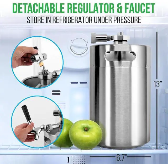 Alt view image 3 of 7 - NutriChef 128oz Double Wall Stainless Steel Mini Keg Beer Dispenser with CO2 Regulator - PKBRTP299
