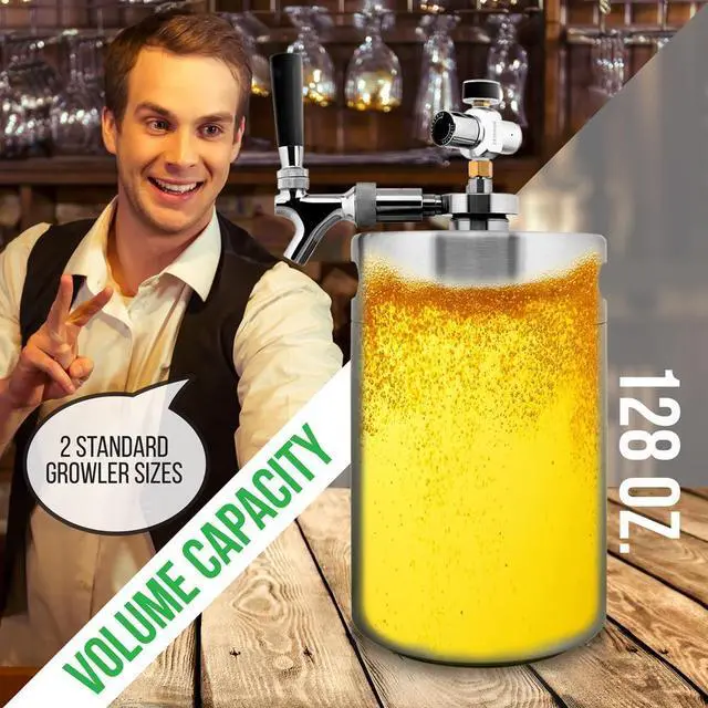 Alt view image 6 of 7 - NutriChef 128oz Double Wall Stainless Steel Mini Keg Beer Dispenser with CO2 Regulator - PKBRTP299
