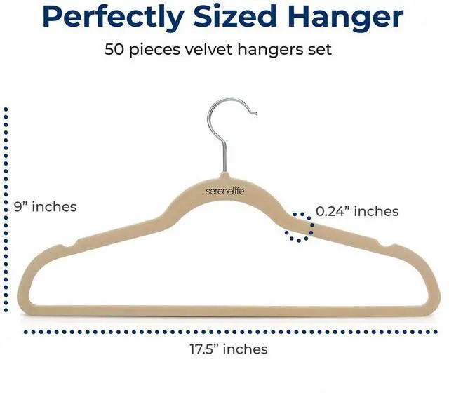 Alt view image 6 of 7 - SereneLife 50-Piece Non-Slip Velvet Hangers with 360° Swivel Hook - SLHVELIVOR50 - Ivory