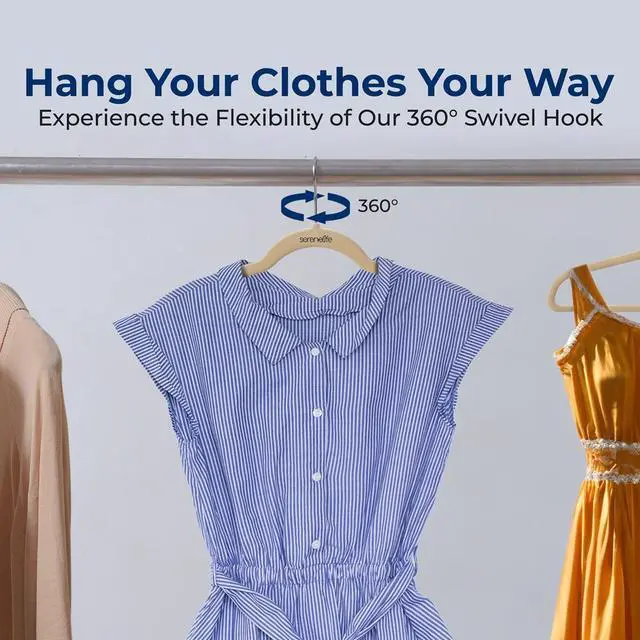 Alt view image 3 of 7 - SereneLife 50-Piece Non-Slip Velvet Hangers with 360° Swivel Hook - SLHVELIVOR50 - Ivory