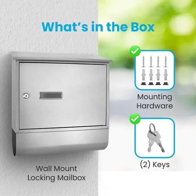 Alt view image 3 of 7 - SereneLife Wall Mount Locking Mailbox with Secure Key and Lock Mechanism - SLMAB06