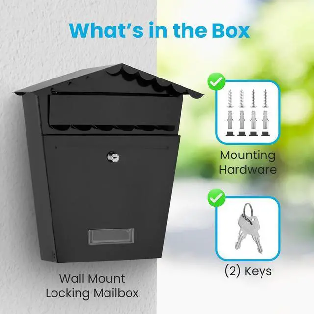 Alt view image 6 of 7 - SereneLife Wall Mount Locking Mailbox - SLMAB02 - Galvanized Steel