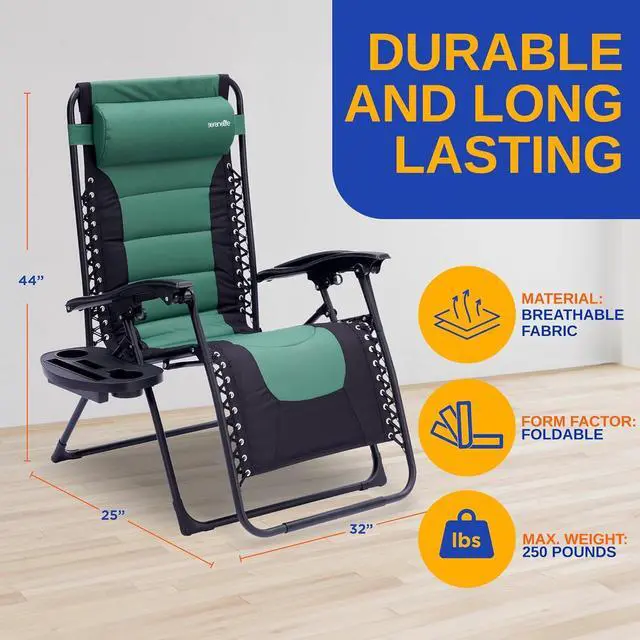 Alt view image 7 of 7 - SereneLife Adjustable Padded Zero Gravity Lawn Chair with Side Table & Pillow - SL1ZGRCP36 - Green and Black