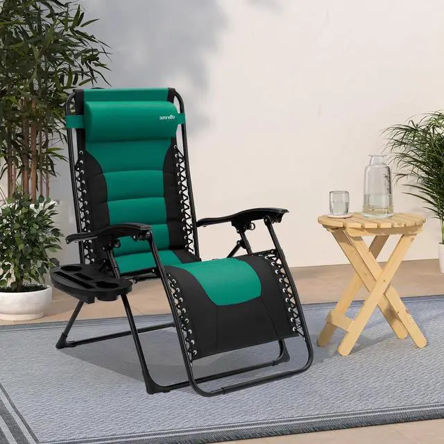 Alt view image 2 of 7 - SereneLife Adjustable Padded Zero Gravity Lawn Chair with Side Table & Pillow - SL1ZGRCP36 - Green and Black