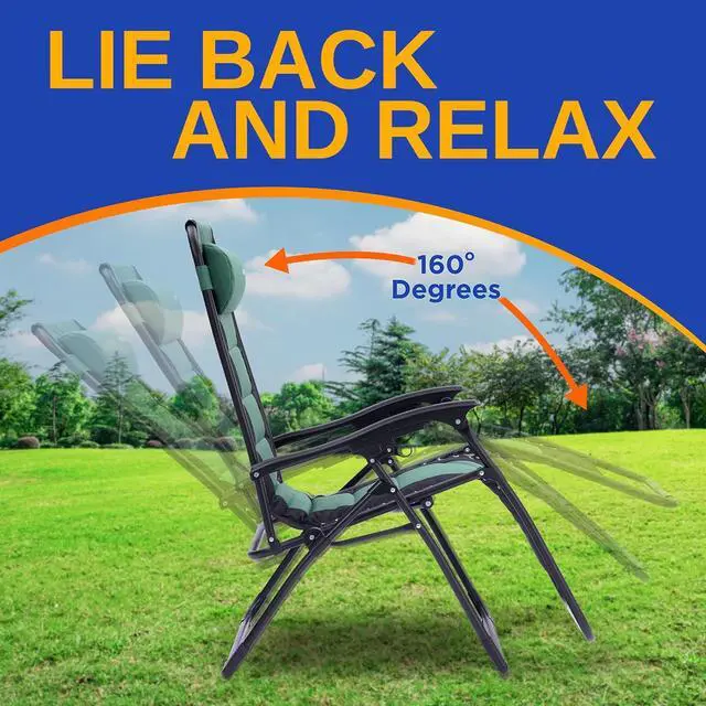 Alt view image 3 of 7 - SereneLife Adjustable Padded Zero Gravity Lawn Chair with Side Table & Pillow - SL1ZGRCP36 - Green and Black