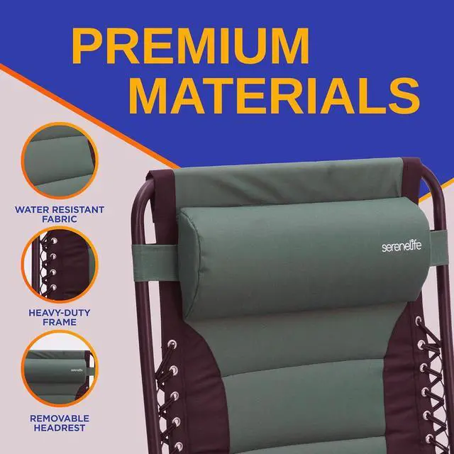 Alt view image 4 of 7 - SereneLife Adjustable Padded Zero Gravity Lawn Chair with Side Table & Pillow - SL1ZGRCP36 - Green and Black