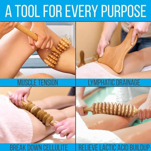 Alt view image 5 of 6 - SereneLife 5-Piece Wood Therapy Massage Tools Kit - Anti-Cellulite & Lymphatic Drainage Set - SLMSGRLKT34