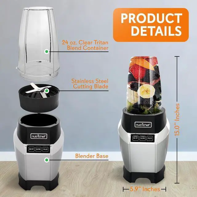 Alt view image 2 of 7 - NutriChef High-Speed 1000W Electric Pro Blender with Travel Cups & Pulse Blend - NCBL1000