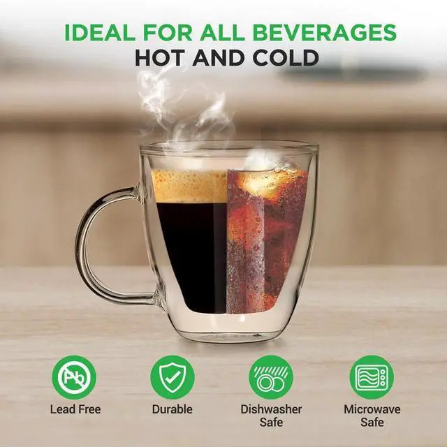 Alt view image 6 of 7 - NutriChef 5.2oz Clear Glass Coffee Mug Set - NGCOF702 - 2-Piece Hand-Blown Thermal Shock Resistant Glasses