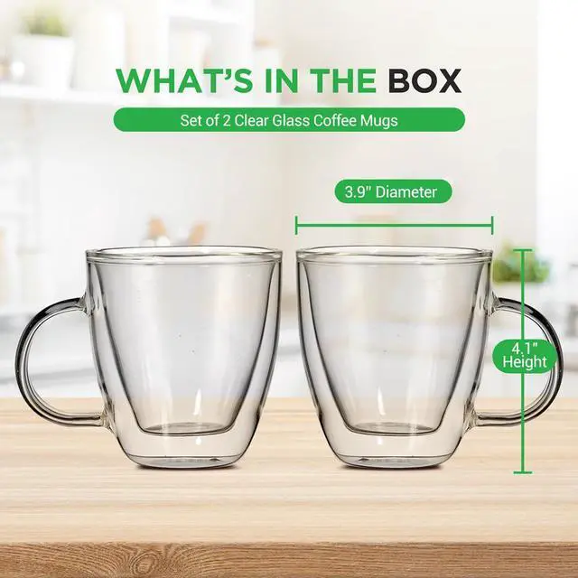 Alt view image 5 of 7 - NutriChef 5.2oz Clear Glass Coffee Mug Set - NGCOF702 - 2-Piece Hand-Blown Thermal Shock Resistant Glasses