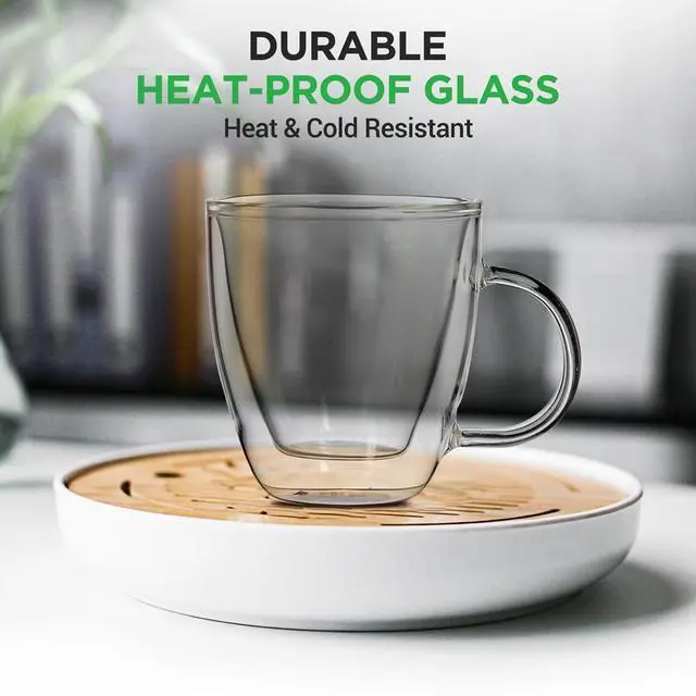Alt view image 4 of 7 - NutriChef 5.2oz Clear Glass Coffee Mug Set - NGCOF702 - 2-Piece Hand-Blown Thermal Shock Resistant Glasses