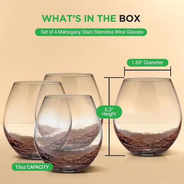 Alt view image 5 of 7 - NutriChef 4-Piece Crystal Stemless Wine Glass Set - NGLWN38 - 19oz Hand-Blown Ice Crack Design