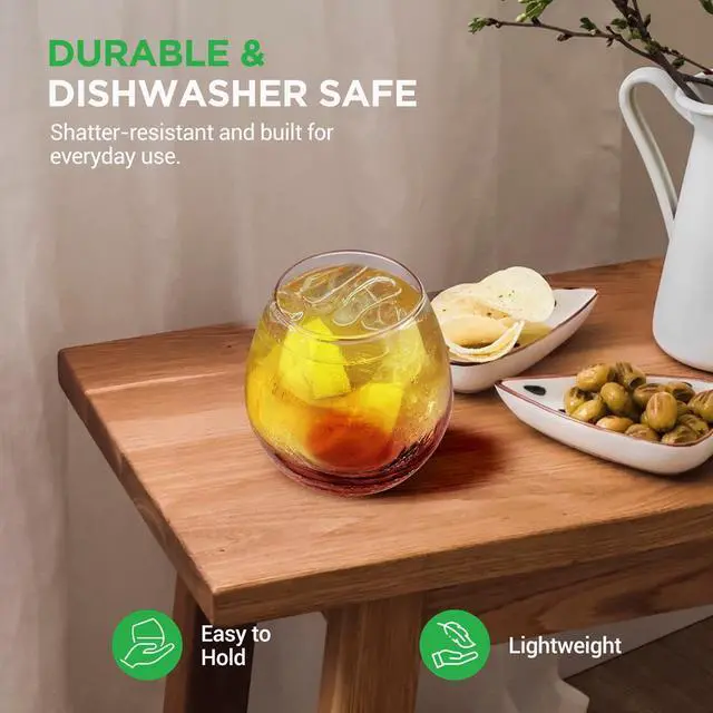 Alt view image 7 of 7 - NutriChef 4-Piece Crystal Stemless Wine Glass Set - NGLWN38 - 19oz Hand-Blown Ice Crack Design